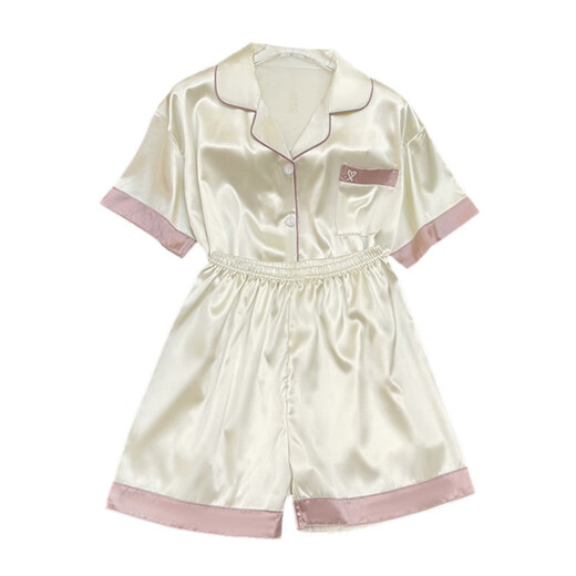 Leichte Irene Neujahres neues Ice Silk Pyjamas Kurzarm sommerdünner Stil Dünner Stil im Freien im Freien Home Cloding Set Frühling und Sommer FS_9214# Strickjacke Double Short Lace Pocket m