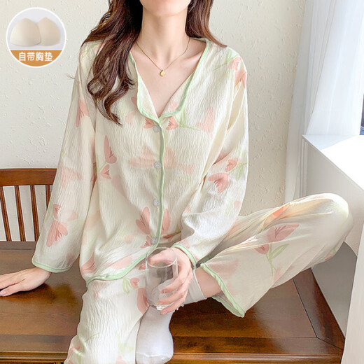 
HUALIN FASHION pajamas with chest pads for women long sleeves thin home clothes loose two-piece set 846# Garden Elephant 170 M