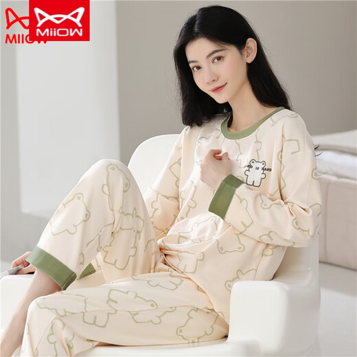 Catman Miiow Pajamas pour les femmes au printemps et en automne Les nouvelles manches longues en coton pur peuvent être portées à l'extérieur avec des vêtements de coton pure complet décontractés WZ1289 L (100-120Jin [Jin est égal à 0,5 kg]))