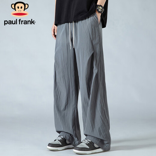 大嘴猴（paul frank）休闲裤男士夏季速干冰丝裤子男褶皱户外山系伞兵男裤 灰色 XL