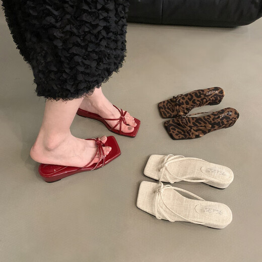 Pushui Method Taclips Slippers para mujeres que usan leopardo de verano estampado Cool Red 2025 5155-2 Negro 38