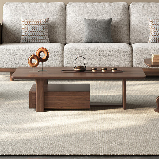 Einfacher und idealer Couchtisch -TV -Schrank Kombination Wohnzimmer Tisch Couchtisch Tisch Massives Holz Songs Ästhetik Full Set Möbel Schwarz Walnuss Holz Tee Tisch W9905# Großer Couchtisch 1100*1100*385