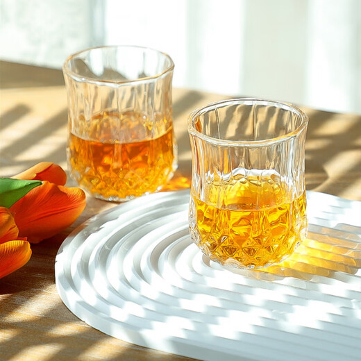 Langxu glass cup and plate set seven-piece set for new home, living room coffee table ornaments, thickened cups 6 pieces with tray, diamond style seven-piece set