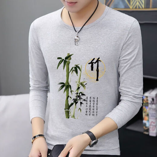 京濮飞圆领长袖T恤男潮牌ins国潮纯色衣服 9754白色 M 【建议95-115斤】