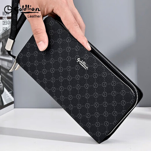Goldlion wallet men's long wallet double zipper large capacity handbag men 2025 new fashion clutch men's coin wallet double zipper large capacity