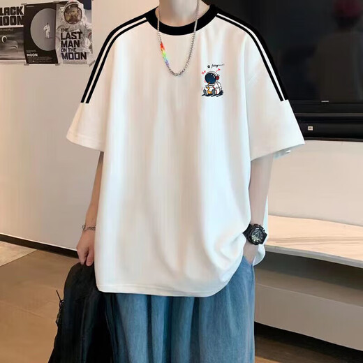 以纯美式复古五分袖男夏季2025新款宽松设计感小众日 3899舞狮白色+ M  85至120斤+