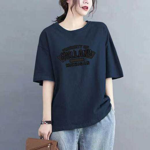 Camiseta de manga corta de algodón puro de algodón puro de algodón puro con temperamento femenino y de moda de gran tamaño, de gran tamaño, cubierta de cadera 983# rosa [algodón puro] l [recomendado 120-135Jin [Jin iguala 0.5 kg]]]