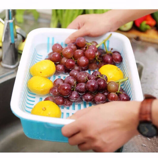 An Junsheng large vegetable washing blue double-layer drain basket fruit basket kitchen household rectangular drain basin plastic bowl and chopsticks drain basket green 34*26*9 cm double layer