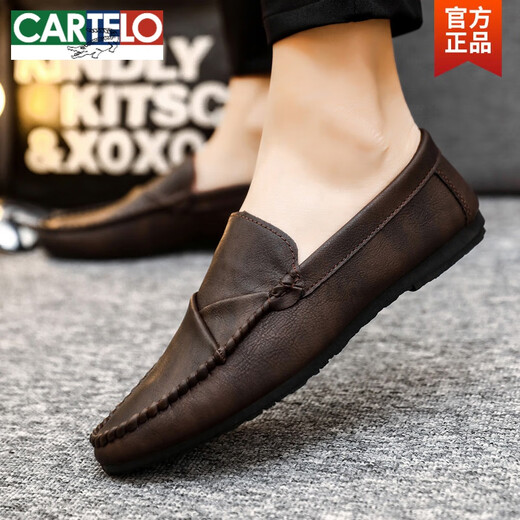 卡帝乐鳄鱼（CARTELO）英伦风时尚男式上班高端男士乐福豆豆鞋男鞋子耐磨开车鞋舒适潮鞋 D829黑色 41