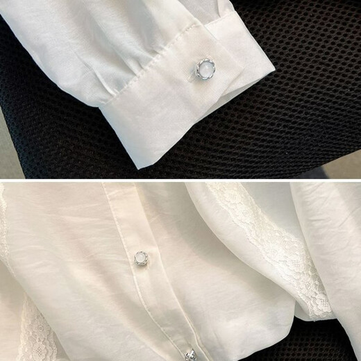 Pierre Cardin super nice white long-sleeved shirt for women spring new super hot French puff sleeve top beautiful little shirt white L 105-115Jin Jin is equal to 0.5 kg