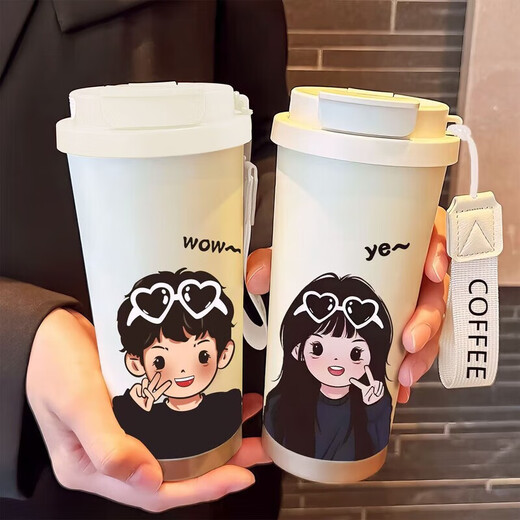 情侣杯一对有意义的水杯男女情侣保温杯一对家用便携大容量水杯 【DX825比耶女孩】咖啡保温杯