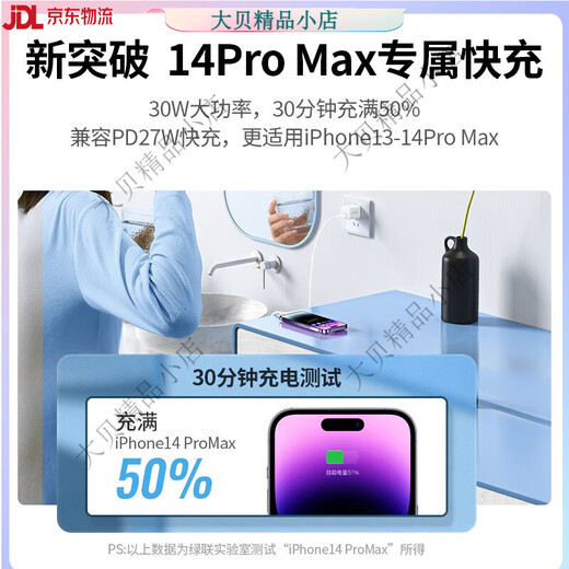 绿联CD272 MFi认证苹果充电器头 iPhone14/15promax氮化镓30W快充头 丁香紫 单头 CD272-15253