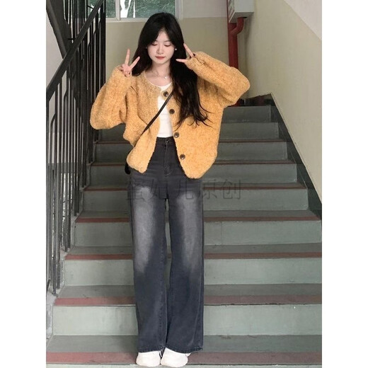 Rongxitu Autumn Gentle tenue for women, un ensemble complet de coréen 2025 Nouveau style Hong Kong Kong Knited Veste Jeans Ensemble en trois pièces [Single Piece] Sachet blanc (avec la poitrine S recommandée 70-90 Jin [Jin est égal à 0,5 kg] (++ une broche 70-90