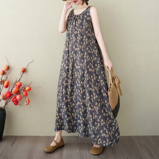 Jiandang Ropa para mujeres de gran tamaño Fat MM Spring and Summer Relajada Falta de Vacaciones Vacaciones Vacaciones Falda literaria Simple 2601 Gray Medium Grey XL [140-160Jin [Jin iguala 0.5 kg]]]