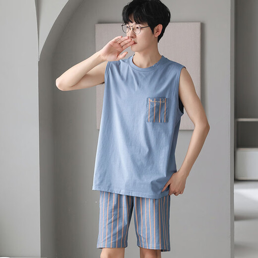 Modal Men's Pyjamas Summer 2025 New Ice. Coule rond de soie mince Sans manches à manches fraîches de vêtements décontractés à la maison 12026 Night Sky Grey [Ice Modal] L 120-140jin [Jin est égal à 0,5 kg]