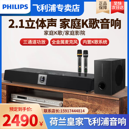 飞利浦音响一体机家庭KTV音响套装2025年新款回音壁K歌家庭唱歌点歌机卡拉OK功放一体机家庭影院蓝牙音箱 【升级低音增强款】  带点歌系统+低音炮