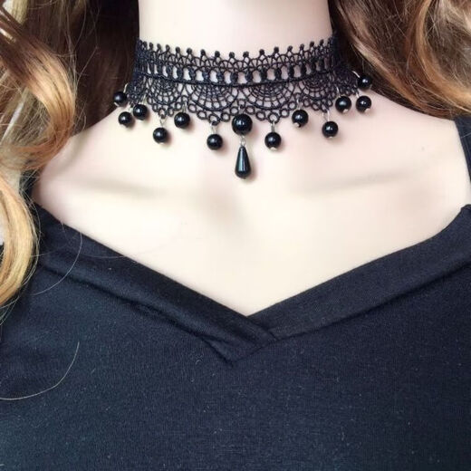 Tongrubi Post-Thyroid-Chirurgie-Abdeckung Halskette Palace Gothic Personalisierte mehrschichtige Kristall-Schwarz-Spitzen-Schlangeblattkette Frau SC6627