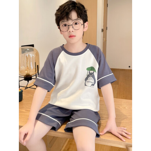 濮水方方夏季薄款棉男童睡衣短袖套装12岁男孩家居服 655【棉】 均码 16码 建议130-140厘米 体重