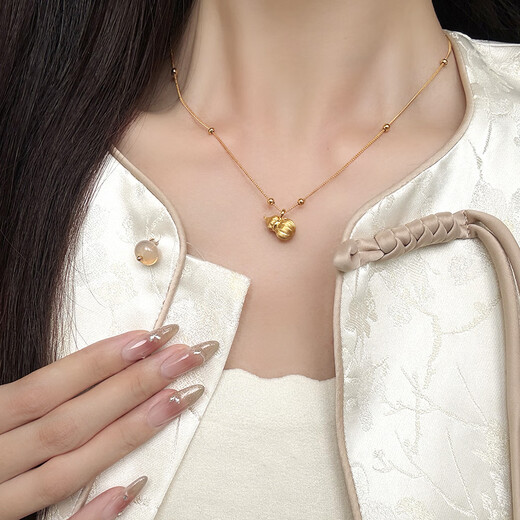 Zhou Taisheng Gold Gourd Pendant Pure Gold Hard Gold Fulu Pendant Necklace Birthday Gift for Girlfriend 0.85g