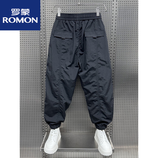 罗蒙（ROMON）夏季薄款九分拼接休闲裤青少年宽松束脚哈伦裤男士潮牌速干运动裤 卡其绿 32 (180) 140-150斤
