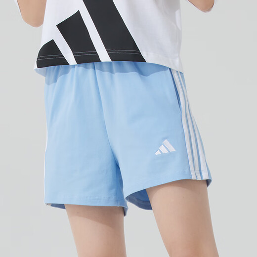 阿迪达斯（adidas）运动套装女 2025夏季新款潮流时尚透气短袖T恤针织休闲短裤两件套 汉玉白+亮光蓝 S
