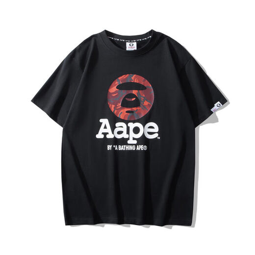 AAPE Trendy Brand Ape Pure Cotton New Affe Kopf Sommer vielseitig lose kurzärmelige Tarn-Cartoon-Buchstaben gedrucktes T-Shirt 723# White L.