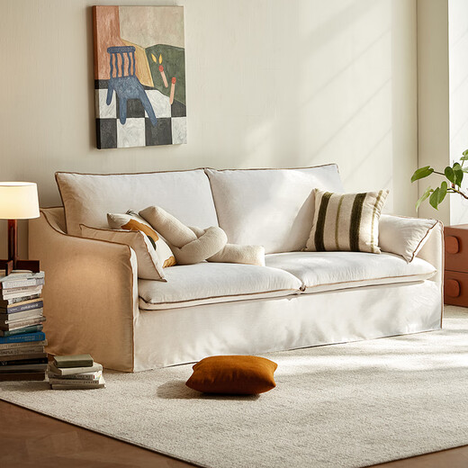 
Lin's Home Wood Industry Natural Linen Fabric Sofa Living Room 2025 New Small Apartment Fully Disassembled and Washed Yunduo Sofa BS675 1.85m Bei white - Fully Disassembled and Washed (including cloth cover)