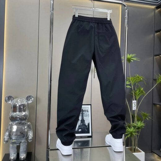 Feidi Sen Meng Bruder Hosen für Herren Sommer dünne Streife haderne Haremhosen für Jungen losen trendige vielseitige Bindungen Männer 683 Black (Sommerdünnstil) 32 (Empfohlen 130-145 Jin [Jin gleich 0,5 kg]))