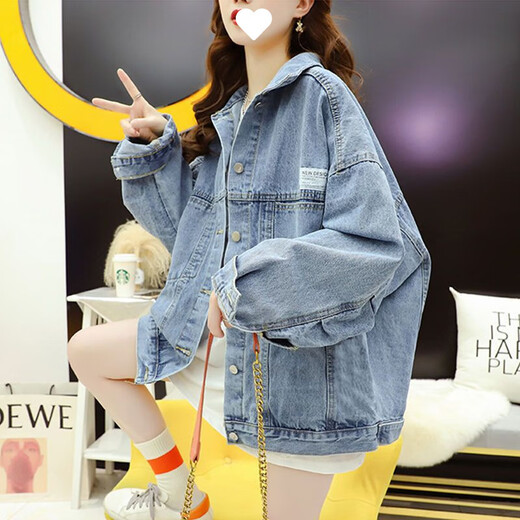 荣西图做旧牛仔外套女风潮流夹克 9926#蓝色 S 【建议80--100斤】