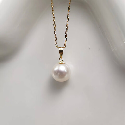 Fat Donglai same style DL 1998 pearl pendant single 18K gold Aurora freshwater seedless necklace perfect round orange pink ++ silver chain 7-8mm