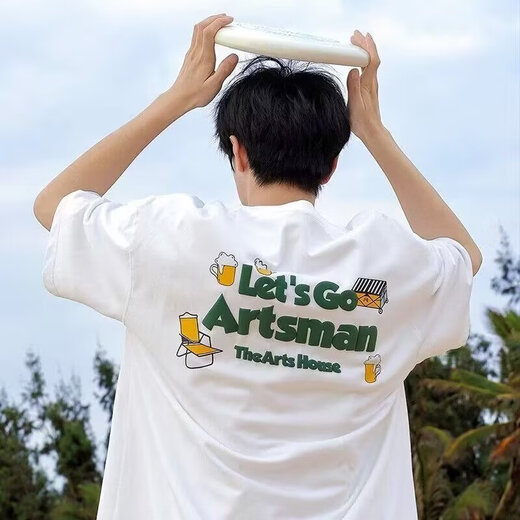 迪伽达美式慵懒设计感纯棉短袖T恤男夏季潮流高街宽松百搭休闲半袖上衣 WJFS-C677藏青色 XL