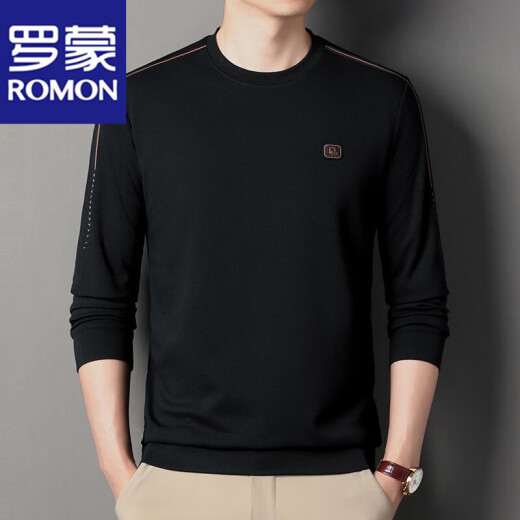 
ROMON high-end brand men's 100% pure cotton long-sleeved T-shirt 2025 round neck Jimo sweatshirt men's autumn anti-wrinkle base shirt 6625 green 2XL 180 suggestions 155-170Jin [Jin equals 0.5 kg]