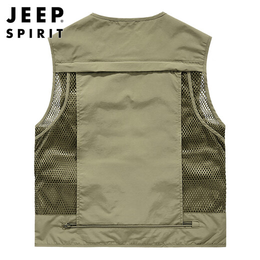 JEEP SPIRIT Jeep Working Vest Men's Spring and Summer Fishing Vest Function Multi-Pocket Jacket Men's Clothing Khaki 3XL