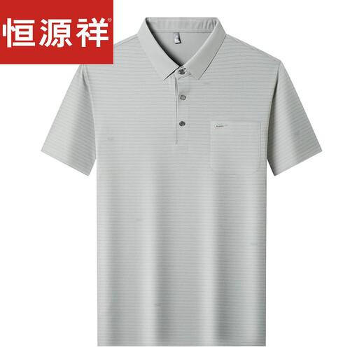 恒源祥高档品牌轻奢短袖t恤男2025新款夏季休闲爸爸装上衣polo.衫新品 灰绿-15286 M 165