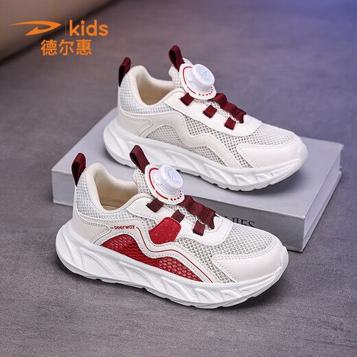 Del Hui Kinderschuhe 2025 Neues Kindermischnetz atmungsaktive Sportschuhe Herren-Mittel-Big-Kinder-Laufschuhe Mädchen Outdoor Freizeitschuhe D9928 Weiß rote Single Net 30 innere Länge 19cm Fuß Länge 18 cm