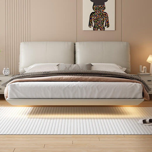 
Munich suspended bed, double bed 1.8 meters 2 meters light luxury leather master bedroom, large bed, wedding bed, leather bed 681