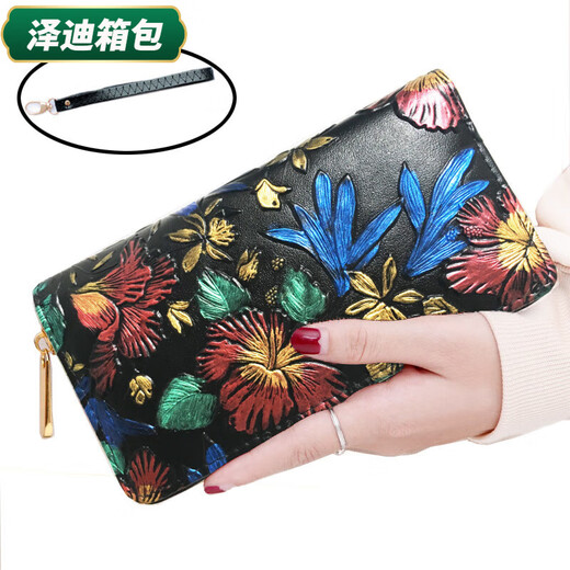 Yunluo Wallet Women's European und American Long Reißverschluss Retro -geprägter Kupplungsbeutel große Kapazität Frauen Handtasche Handy -Handy -Tasche Bunte Blumen