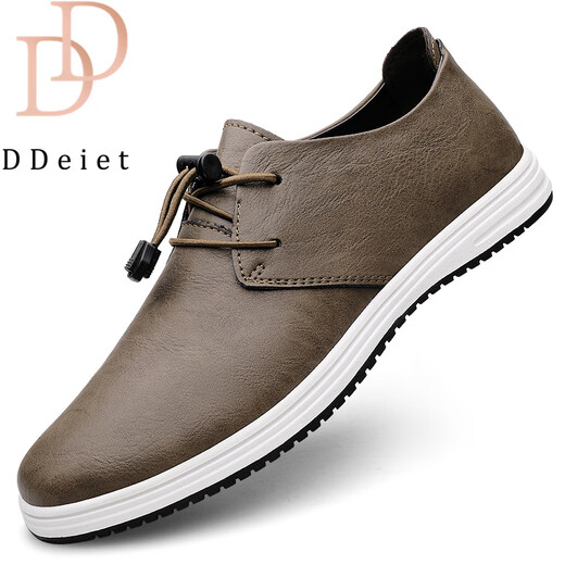 DDeiet brand men's shoes new trendy retro business casual all-match sneakers men's genuine leather soft-soled leather shoes men's khaki brand men's shoes 41 (255mm) leather shoe size