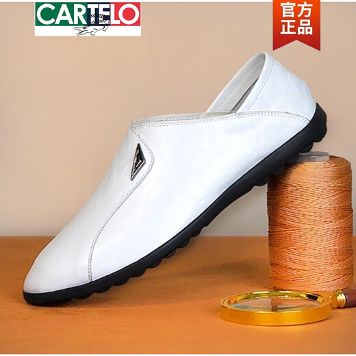 CARTELO Genuine Leather Men's Shoes 2025 Spring New Translucent Business Casual Leather Shoes Men's Versatile Driving Shoes Slip-On Beanie Shoes Trendy Brown Leather Version 42