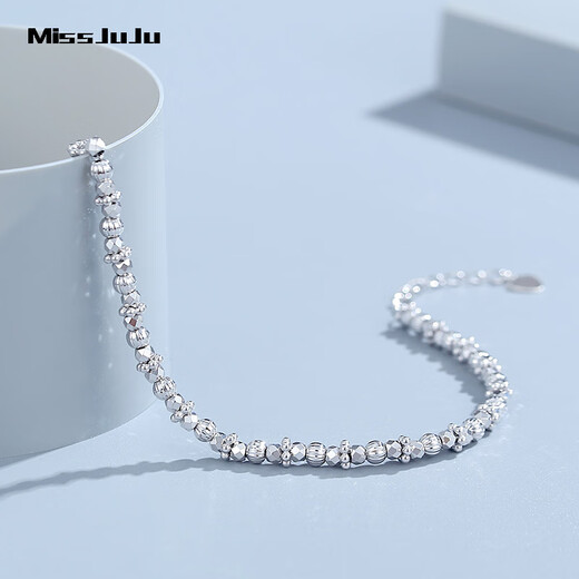 Miss JuJu pt950 platinum starlight bead bracelet for women, new platinum sparkling poppy bead bracelet, weight 8.7-8.9g, length 16+3cm+ blue silk gift box