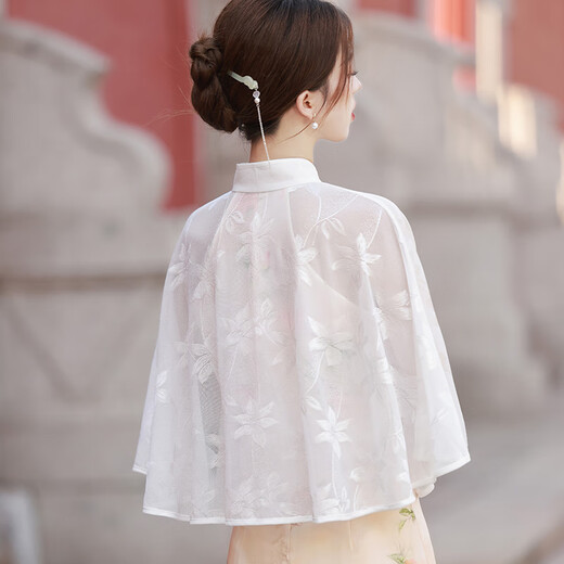 Cheongsam shawl with retro literary versatile coat cloak cardigan with cheongsam new style 2025 spring and summer 16961 m white shawl_Every size