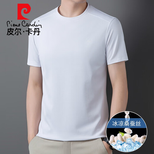 Pier Cardin mit Mulberry Seide kurzärmeliges T-Shirt für Männer sommerdünnstil atmungsaktiven Eissense Runden Hals Casual Sports Top T-Shirt D13601 Black M 165