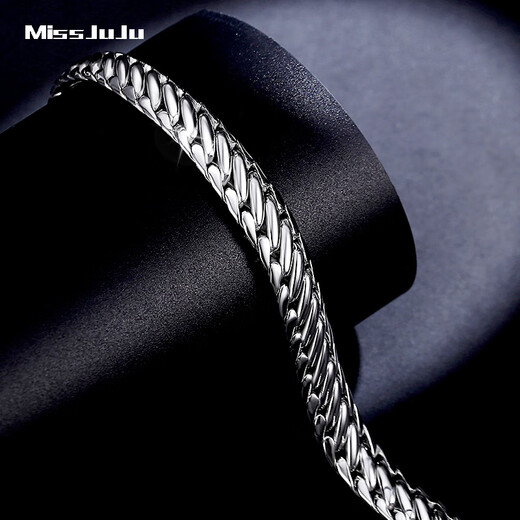 Miss JuJu Domineering Platinum Horsewhip Bracelet Men's Generous pt950 Platinum Thick Solid Bracelet Recommended Bracelet Length Selection Clean Hand Circumference +2CM