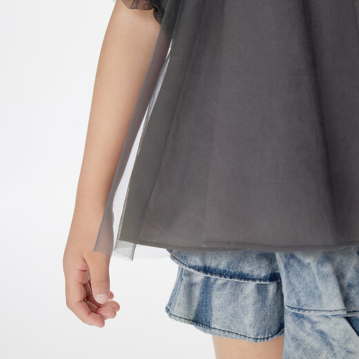 Jnby by JNBY Jiangnan Buyi Kinderbekleidung A-Typ Kurzarmshirt einfarbig Rundhals Sommer Mädchen 1P4210730 031/Dunkelgrau 140 cm