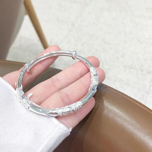 BZK Flowers Like Brocade Silver Bracelet Women's Solid Push-Pull Silver Bracelet for Elderly Gift 9999 Pure Silver-Flower Push-pull Style 25g
