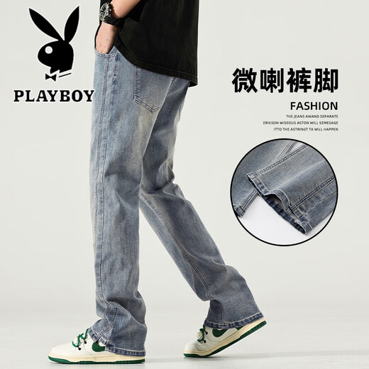 Playboy (Playboy) Jeans micro-flare para hombres primavera y otoño American High Street Summer Retro Retro Boys 'Hands Boys Casual Cashilers 9901 Azul Nostálgico S [26-27 tamaños]