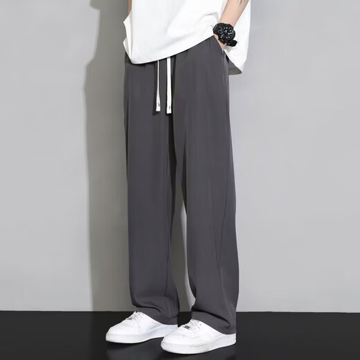 冰丝休闲裤男士春夏季新款宽松直筒男裤薄款潮流阔腿运动长裤青年 【两条装】米白色+米白色 M