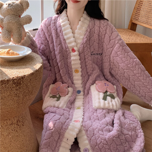 FHHUABD CORAL VELVET NACHKEHÄNE FÜR Women Frühling und Herbst 2024 Neues niedliches, verdicktes Flanell-Hauskleidung Pyjamas für Frauen Herbst und Winter 761# M Frauen (empfohlene Höhe 155-160 cm, Gewicht 9