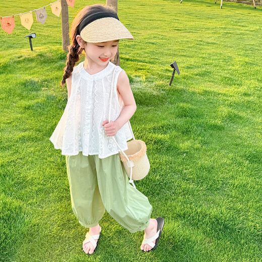 G.Duckkids Little Yellow Duck Girls Set Sommer 2025 Neues modisches Mädchen Baby Sommer zweiteiliger Kinder-Sommeranzug ärmellose zweiteiler Set 120 (Empfohlen 105-115 cm 4-5,2 Jahre alt)