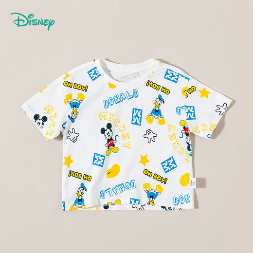 Disney summer children's clothing boys' T-shirt Mickey Donald Duck cartoon fashionable casual versatile skin-friendly comfortable and breathable short-sleeved T-shirt 222S1695 book white 120